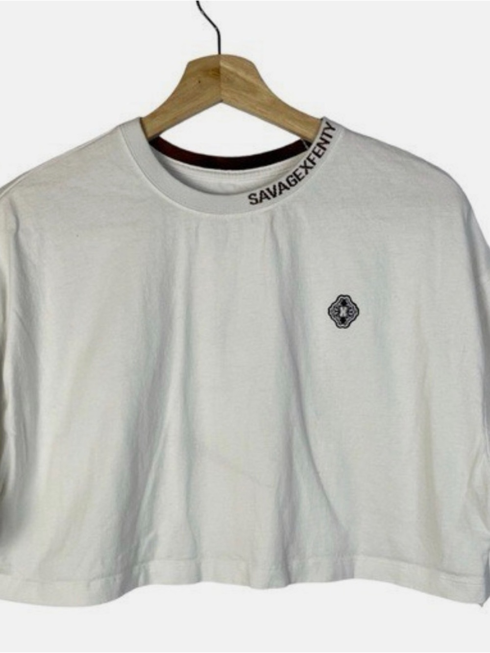 Savage X Fenty White Cropped Tee with Black Neck Logo